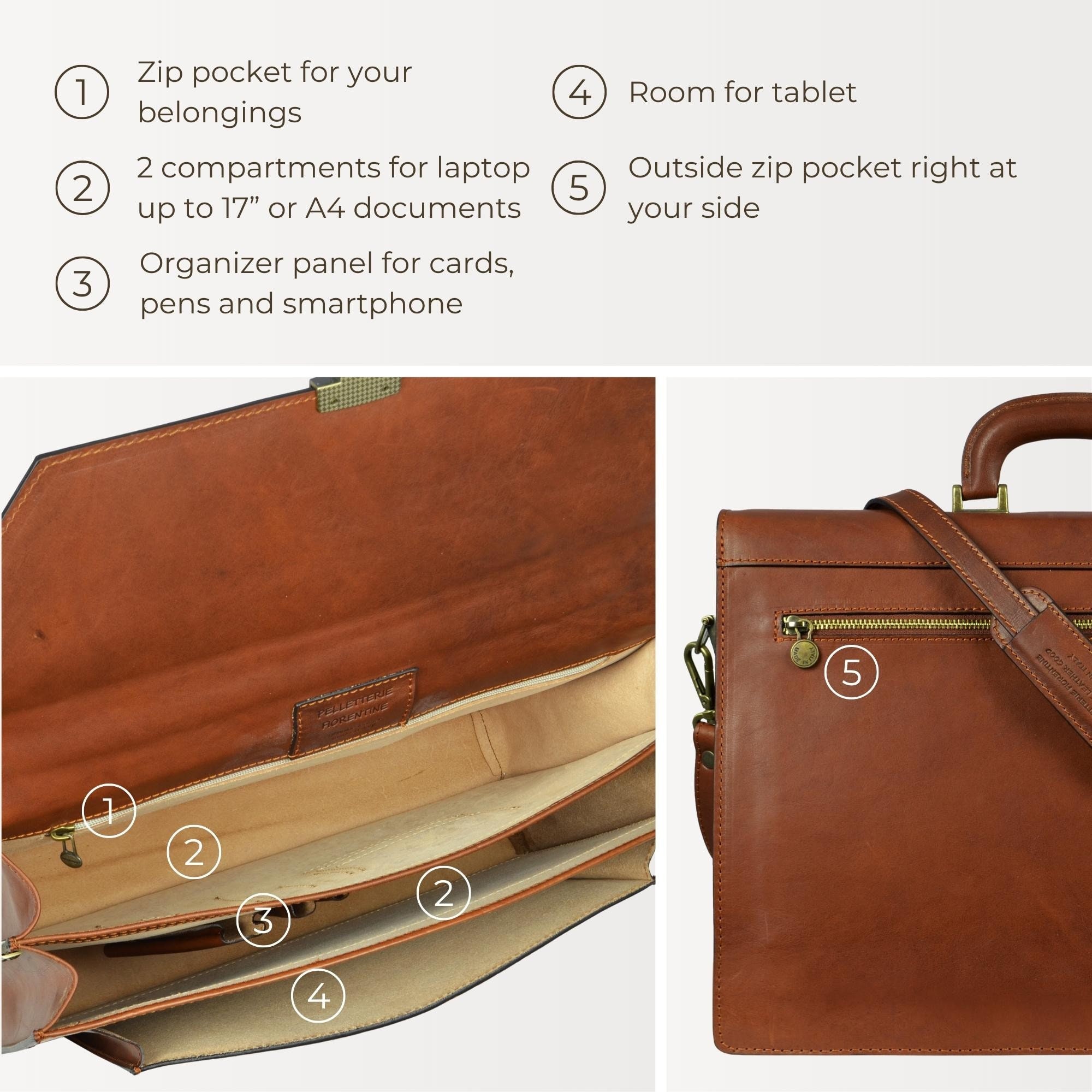 Leather laptop bag 2-compartment