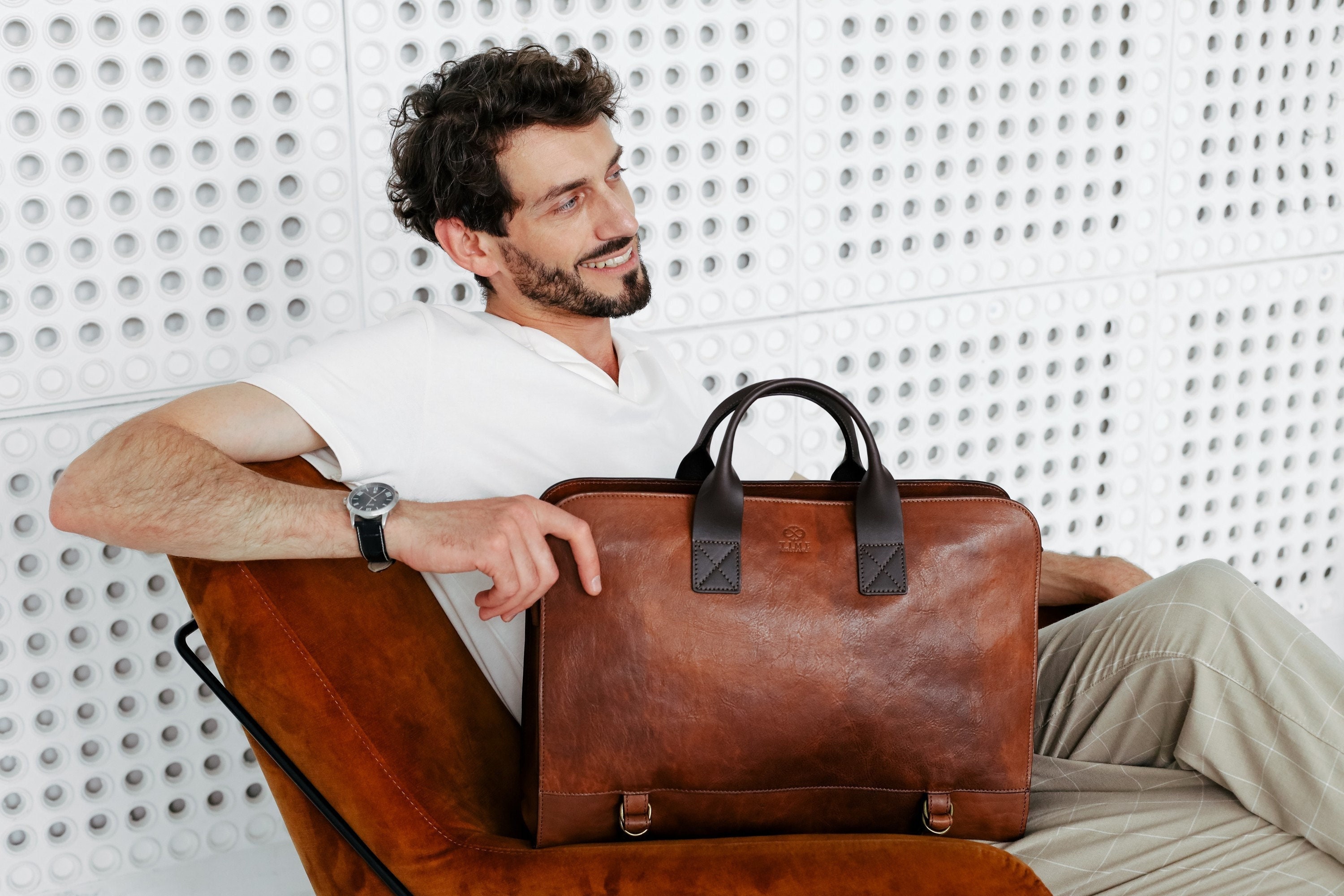 Time Resistance Leather Briefcase for Men - Business Laptop Bag - Italian  Handmade Leather Bag - Attache - Gift Box Included
