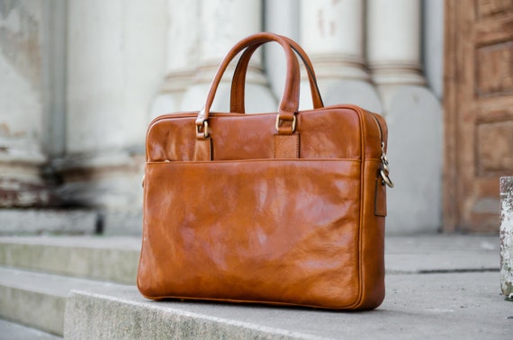 15'' Genuine Leather Men Messenger Bag Laptop Bag Crossbody Bag