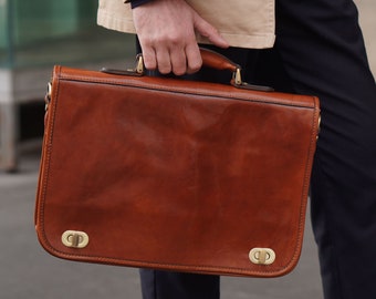 Messenger Bag for Men, Lawyer Briefcase, Leather 15 inch Laptop Bag, Satchel Bag, Tan Courier Bag, Graduation Gift for Him