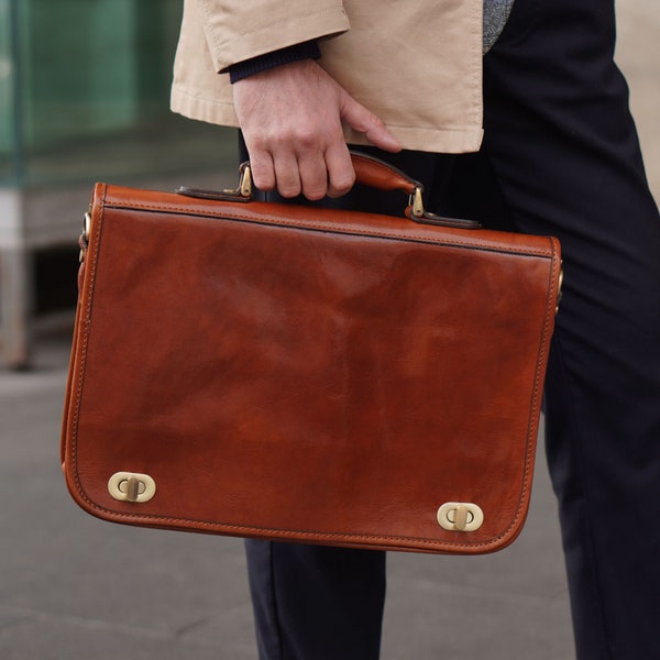 Messenger Bag for Men, Lawyer Briefcase, Leather 15 inch Laptop Bag, Satchel Bag, Tan Courier Bag, Gift for Promotion for Him