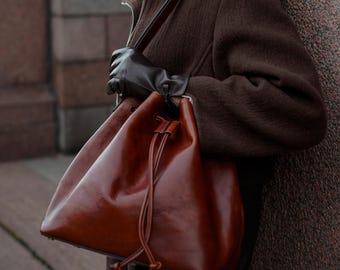 Leather Tote Bag, Shoulder Bag for Women, Womens Bucket Bag, Full Grain Vintage Bag, Birthday Gift for Her, Birthday Gift for Girlfriend