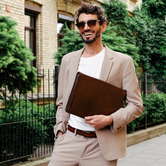 Brown Leather Portfolio  Personalized A4 Document Holder for