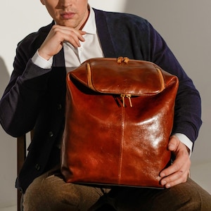 Lederrucksack, Ledertasche, Echtlederrucksack, 13-Zoll-Laptoprucksack, Schulanfanggeschenk für Ihn