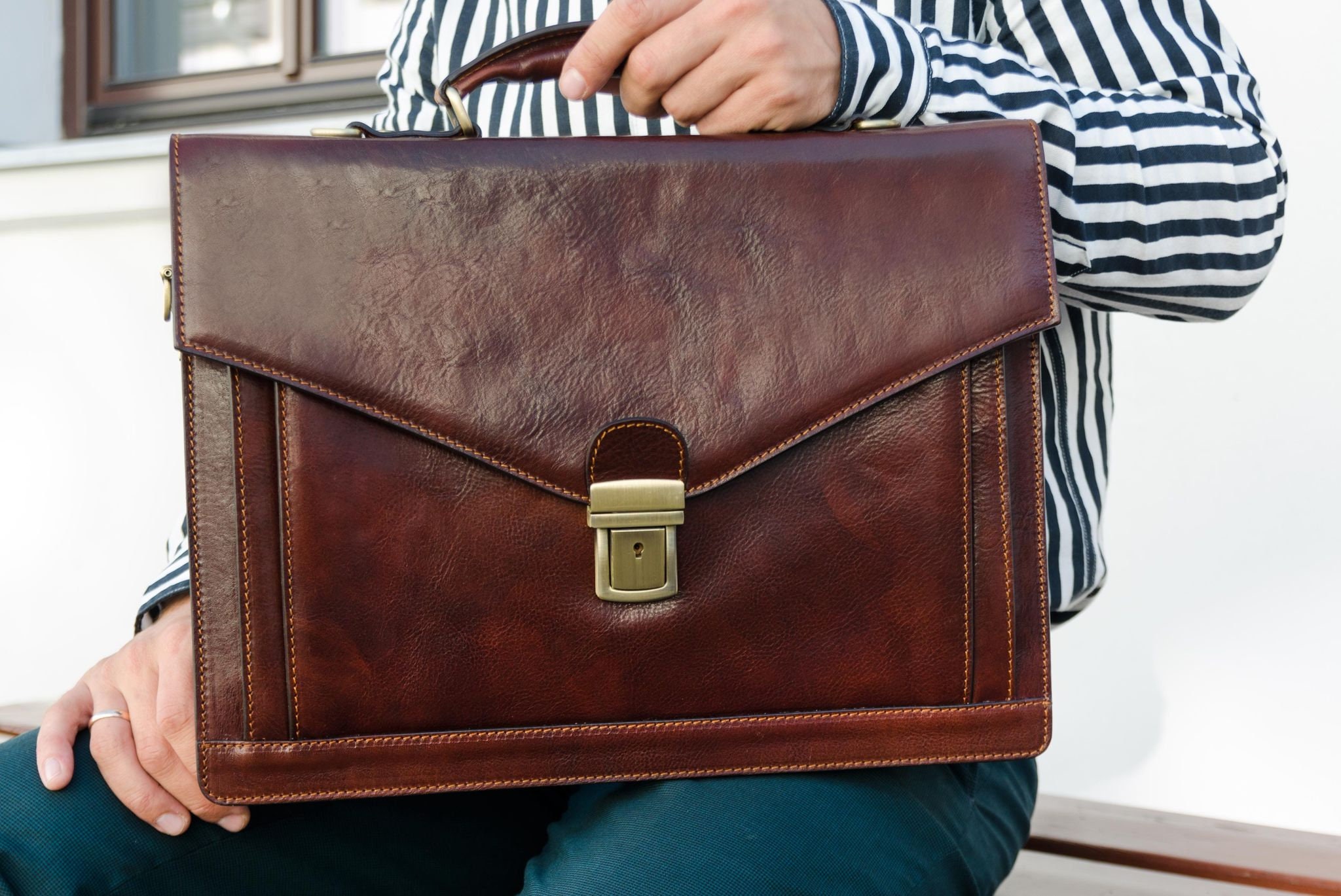 Leather Briefcase for Men Personalized Bag 15 Laptop Etsy