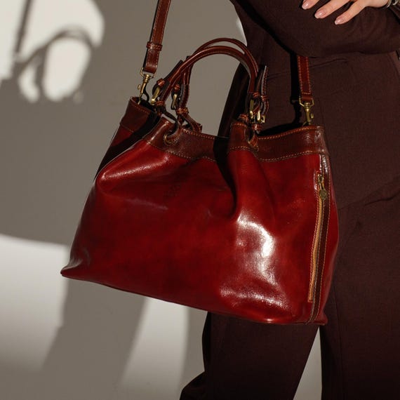 Brown Leather Handbag, Full Grain Shoulder Bag, Work Bag, Birthday Gift for Her, Anniversary Gift for Her, Birthday Gift for Women