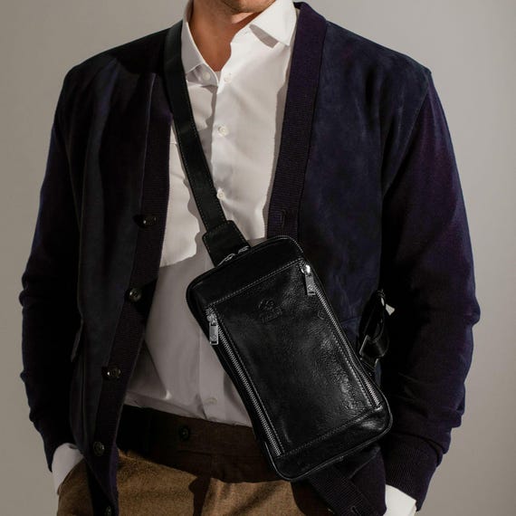 Leather Sling Bag, Chest Bag, Full-grain Leather Bag, Luxury  display picture 1