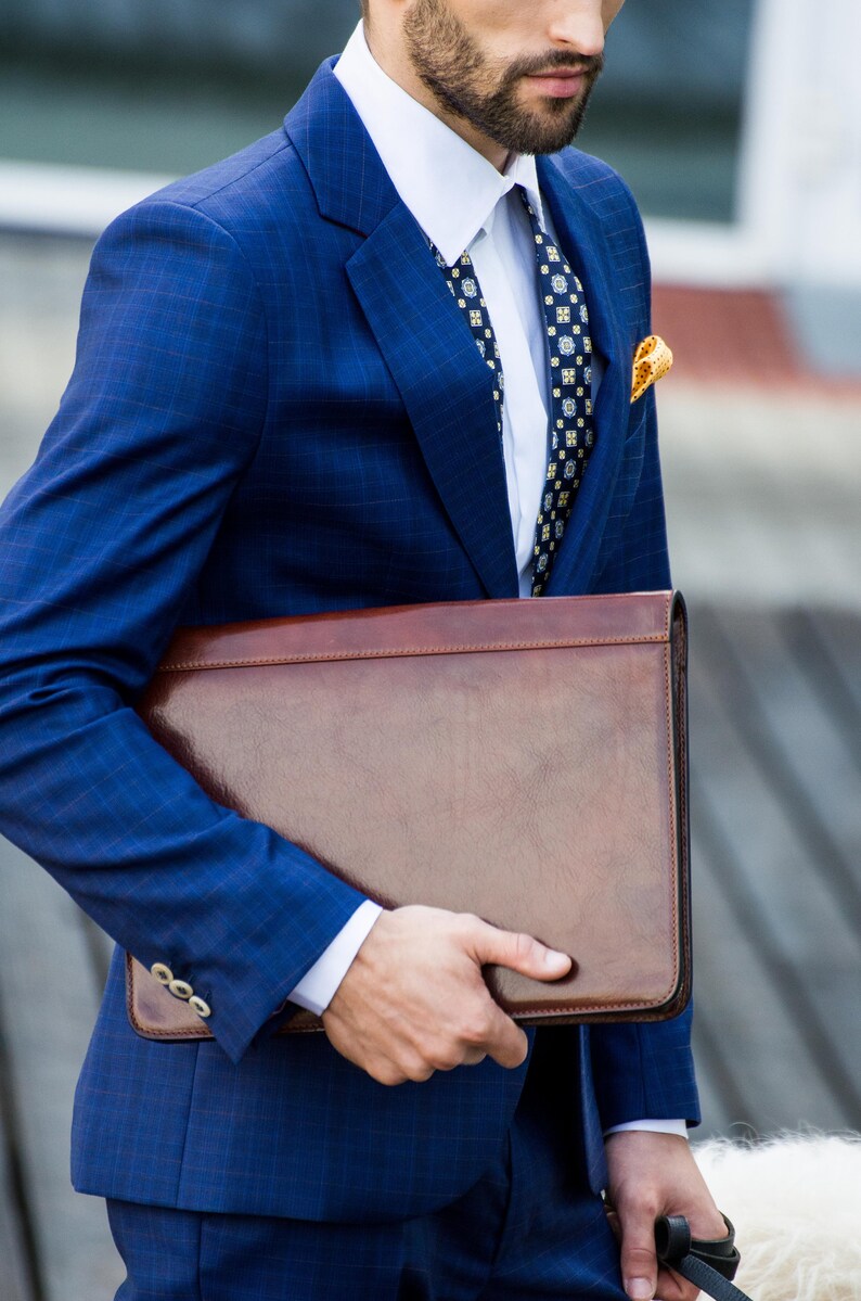 Leather Portfolio with Zipper Leather Organizer for Men Gift image 0