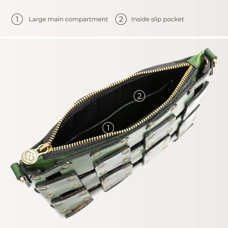 Cartera de mano de piel de grano completo verde, cartera de mujer, bolso personalizado, bolso de mano, bolso de muñeca, bolso de hombro, regalo de aniversario para ella imagen 5