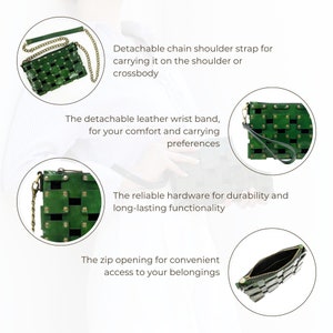 Cartera de mano de piel de grano completo verde, cartera de mujer, bolso personalizado, bolso de mano, bolso de muñeca, bolso de hombro, regalo de aniversario para ella imagen 6
