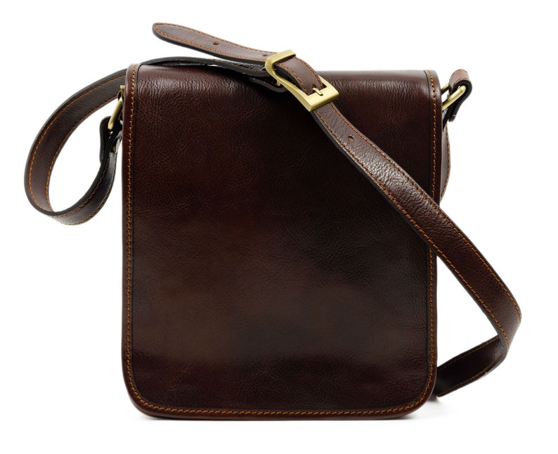 Full Grain Leather Messenger Bag for Men Brown Small Etsy