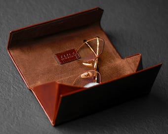 Leather Glasses Case, Full Grain Sunglasses Case, Foldable Glasses Case, Leather Gift, Anniversary Gift, Birthday Gift for Him