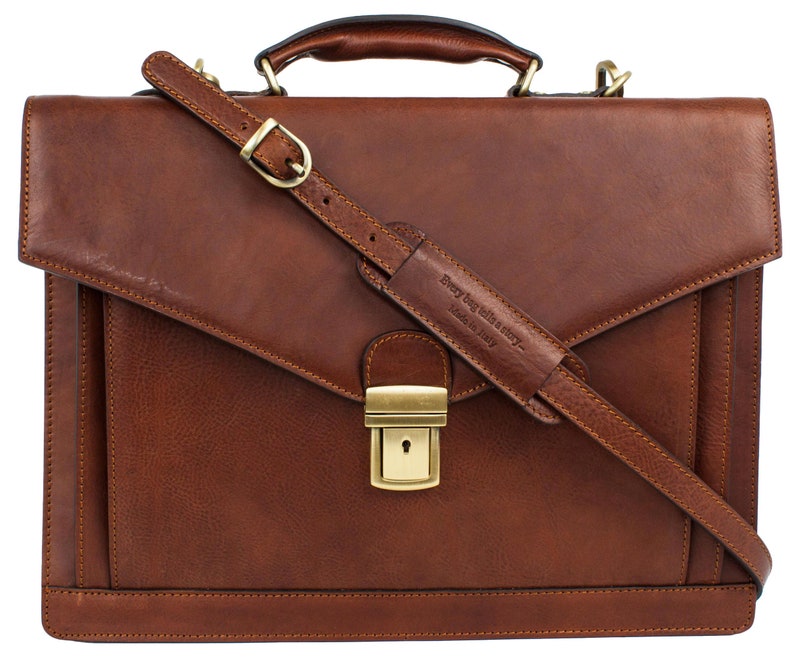 Leather Briefcase for Men Personalized Leather Gift Laptop Brown