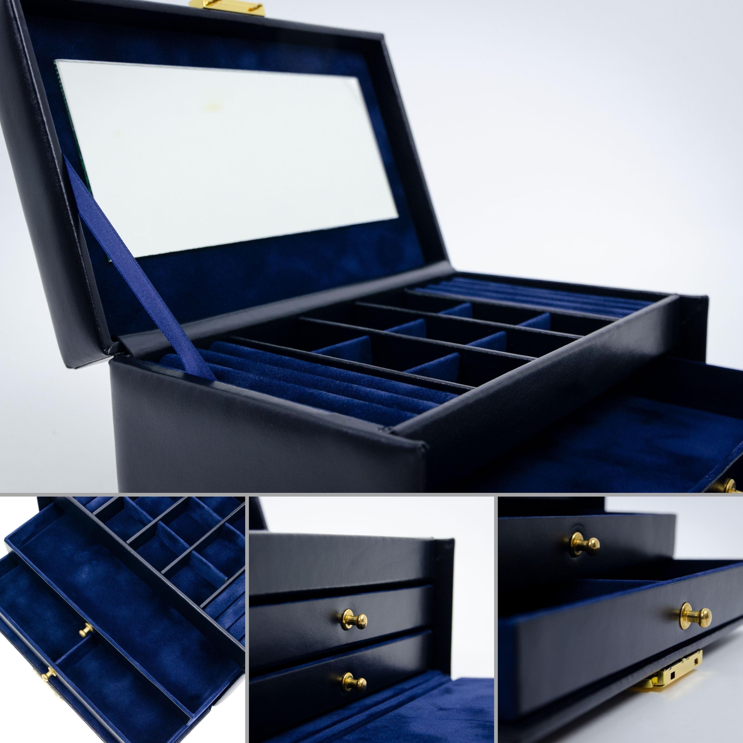 Leather Jewelry Box Navy Blue Jewellery Box Personalised Etsy
