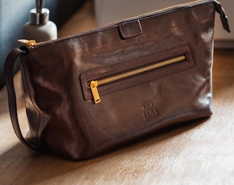 Full-Grain Leather Toiletry Bag, Dopp Kit, Men's Wash Bag, Vegetable Tanned, Gift for Him