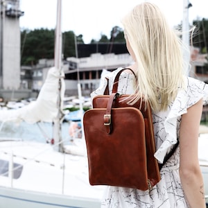 Tan Convertible Leather Backpack Shoulder Bag, Brown Leather Backpack Tote Bag, Leather Gift, Back to School Gift for Her