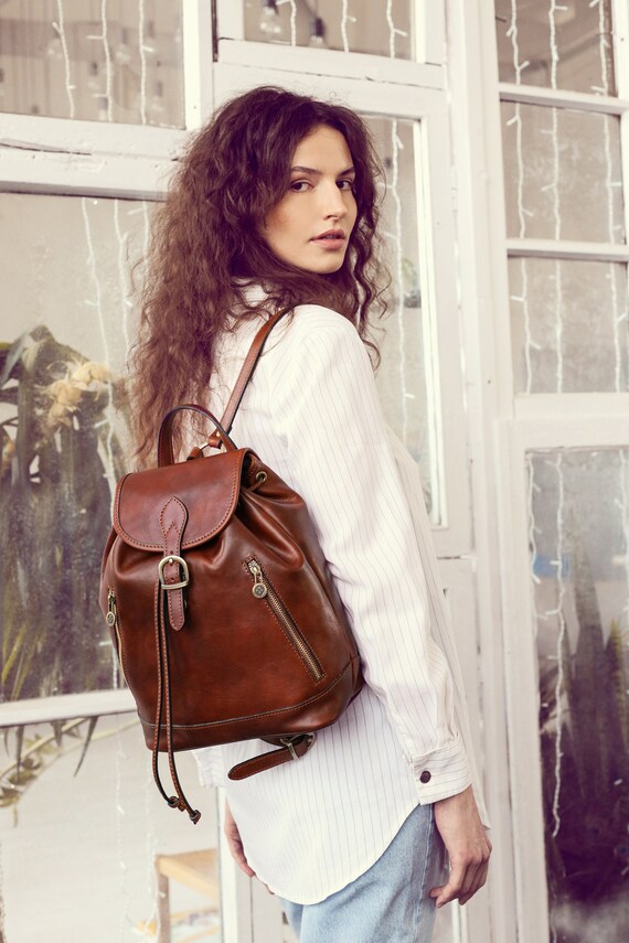 Genuine Vintage Style Women's Leather Rucksack - Eco-Friendly Brown Backpack For Daily Travel