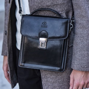 Porte-documents en cuir noir pour homme, sac à main en cuir pleine fleur, sac messager noir, sac à bandoulière, cadeau personnalisé pour lui, cadeau d'anniversaire