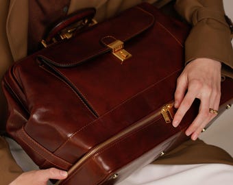 Leather Doctor Bag, Medical Bag, Leather Briefcase, Genuine Leather Gladstone Bag, Graduation Gift