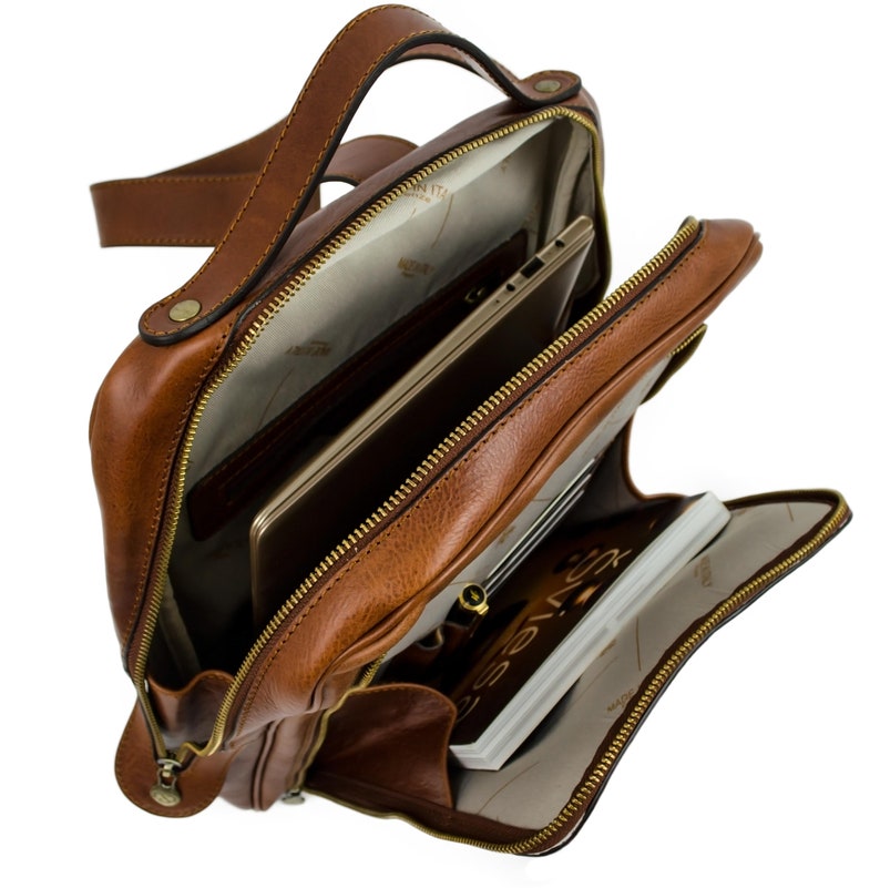 Full Grain Leather Backpack for Men Brown 14 Laptop Etsy UK