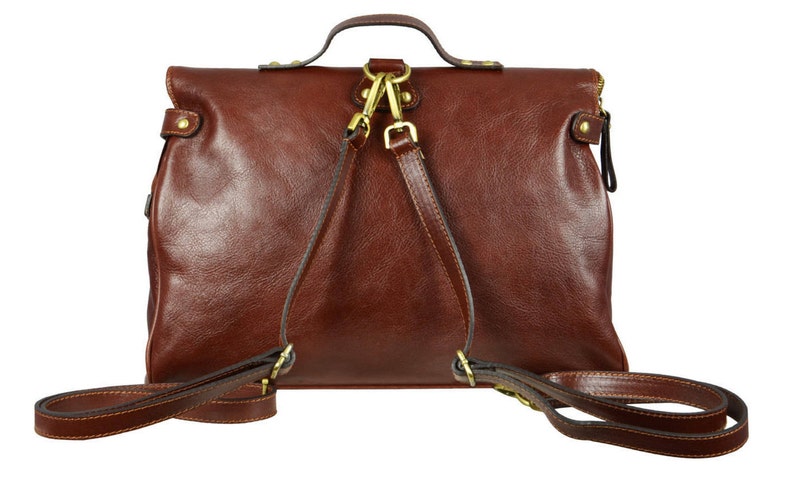 Brown Leather Convertible Backpack Handbag, Tote Bag for Women, Brown Shoulder Bag, Mothers Day Gift image 6