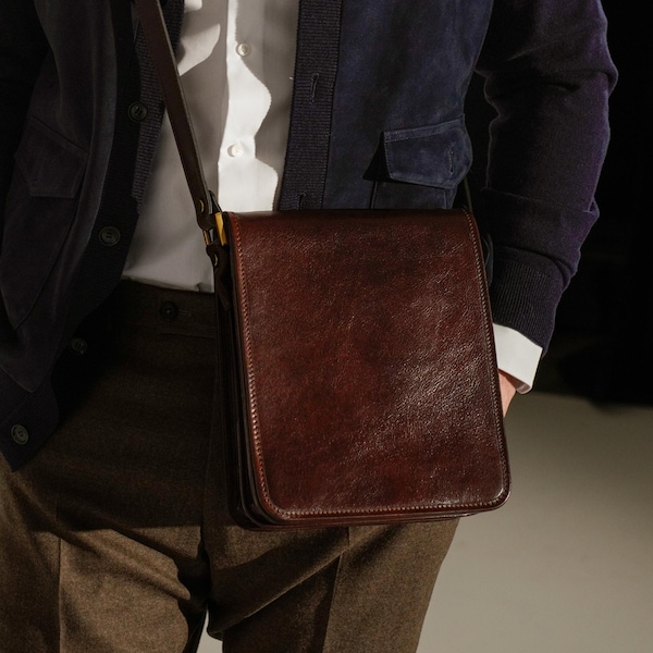 Leder Messenger Bag für Männer, Schultertasche, Full Grain Handtasche, Geburtstagsgeschenk für Ihn