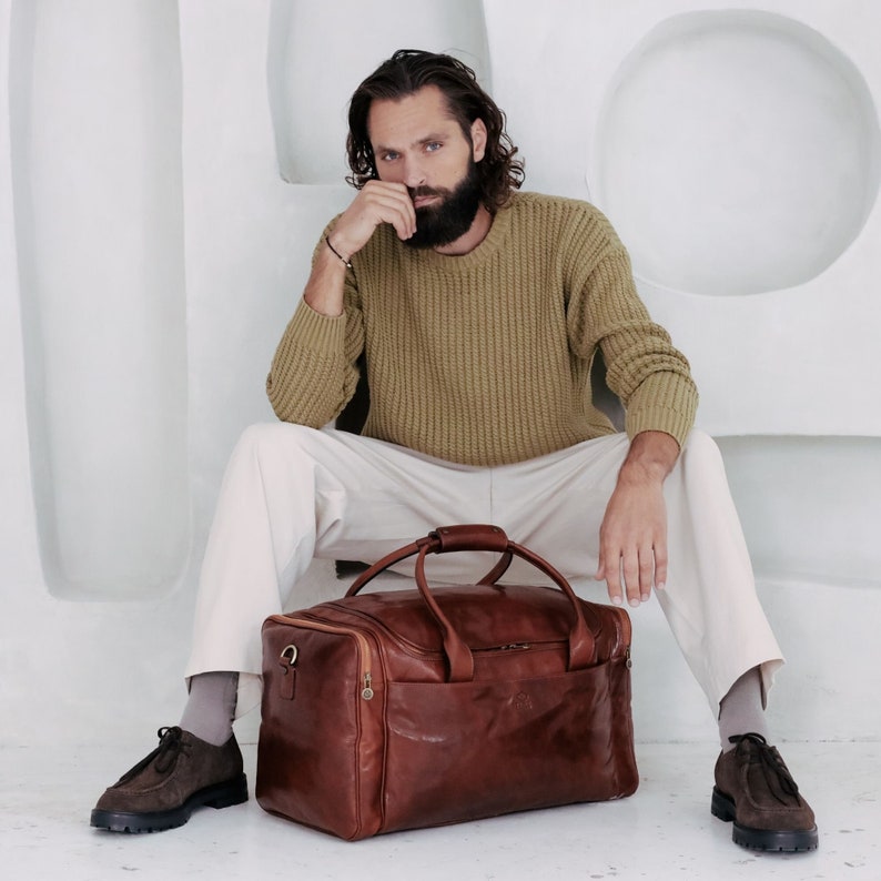 Large Italian Leather Duffel Bag - The Hitchhikers Guide to the Galaxy - Time Resistance