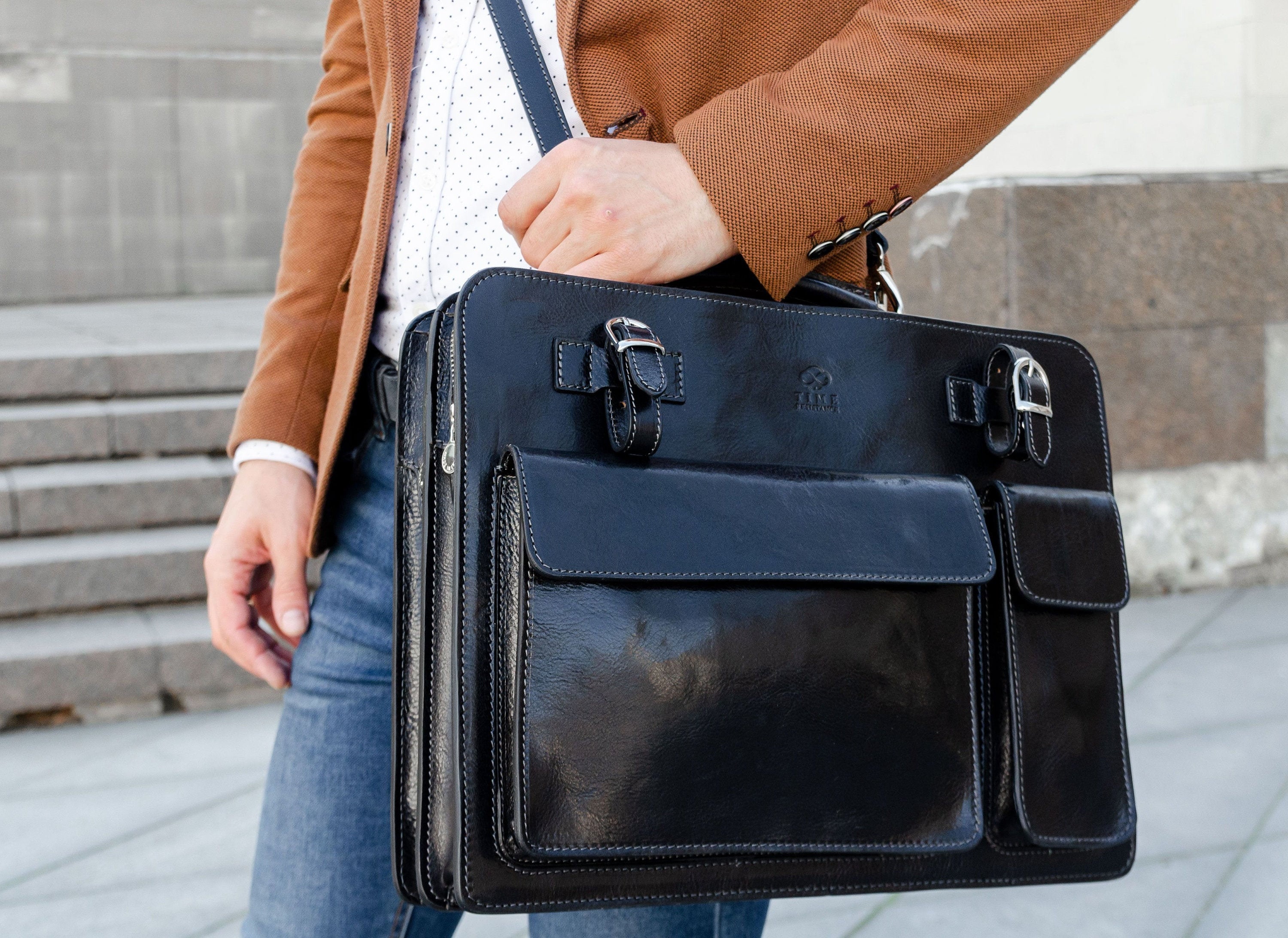 Full Grain Leather Briefcase Men Leather Satchel Lawyers Etsy