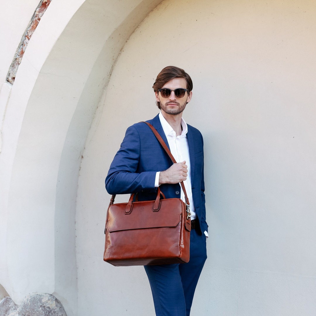 Large Messenger Bag for Men, Leather Briefcase, Genuine Leather Bag, 17