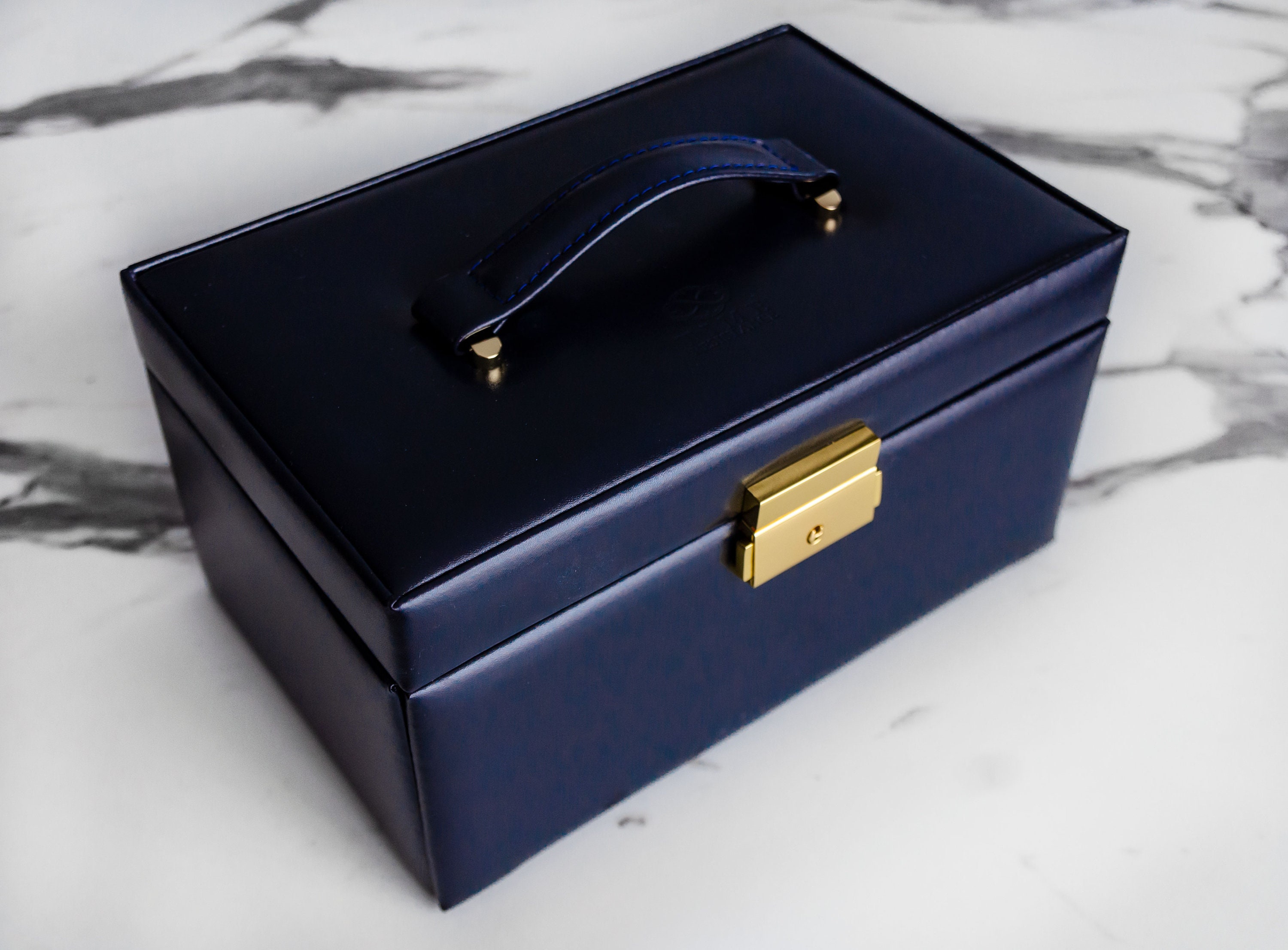 Leather Jewelry Box Navy Blue Jewellery Box Personalised Etsy