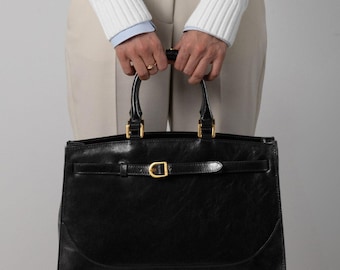 Bolsa de couro genuíno, bolsa grande com duas alças, presente de aniversário para ela.