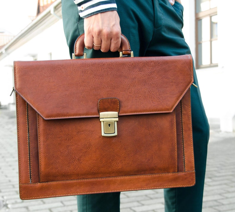 Leather Business Bag Large Briefcase for Men 17 Laptop | Etsy