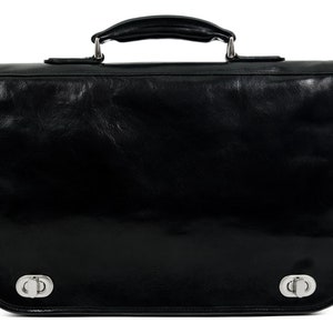 Leather Briefcase for Men, Black Messenger Bag, Leather 15 inch Laptop Bag, Full Grain Business Bag, Graduation Gift for Him image 3