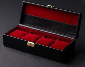 Leather Watch Box, Mens Watch Holder, Wristwatch Storage Box, Personalized Watch Box with 4 Slots, Birthday Gift for Him, Promotion Gift