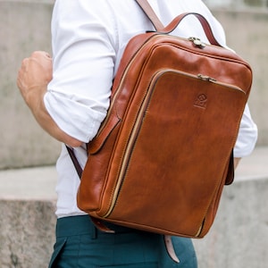 brown leather backpack for men