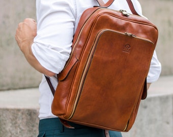 Lederrucksack für Männer, 13-Zoll-Laptoptasche, Arbeitstasche, Geburtstagsgeschenk für Ihn, echter Lederrucksack, personalisiertes Geschenk für Männer