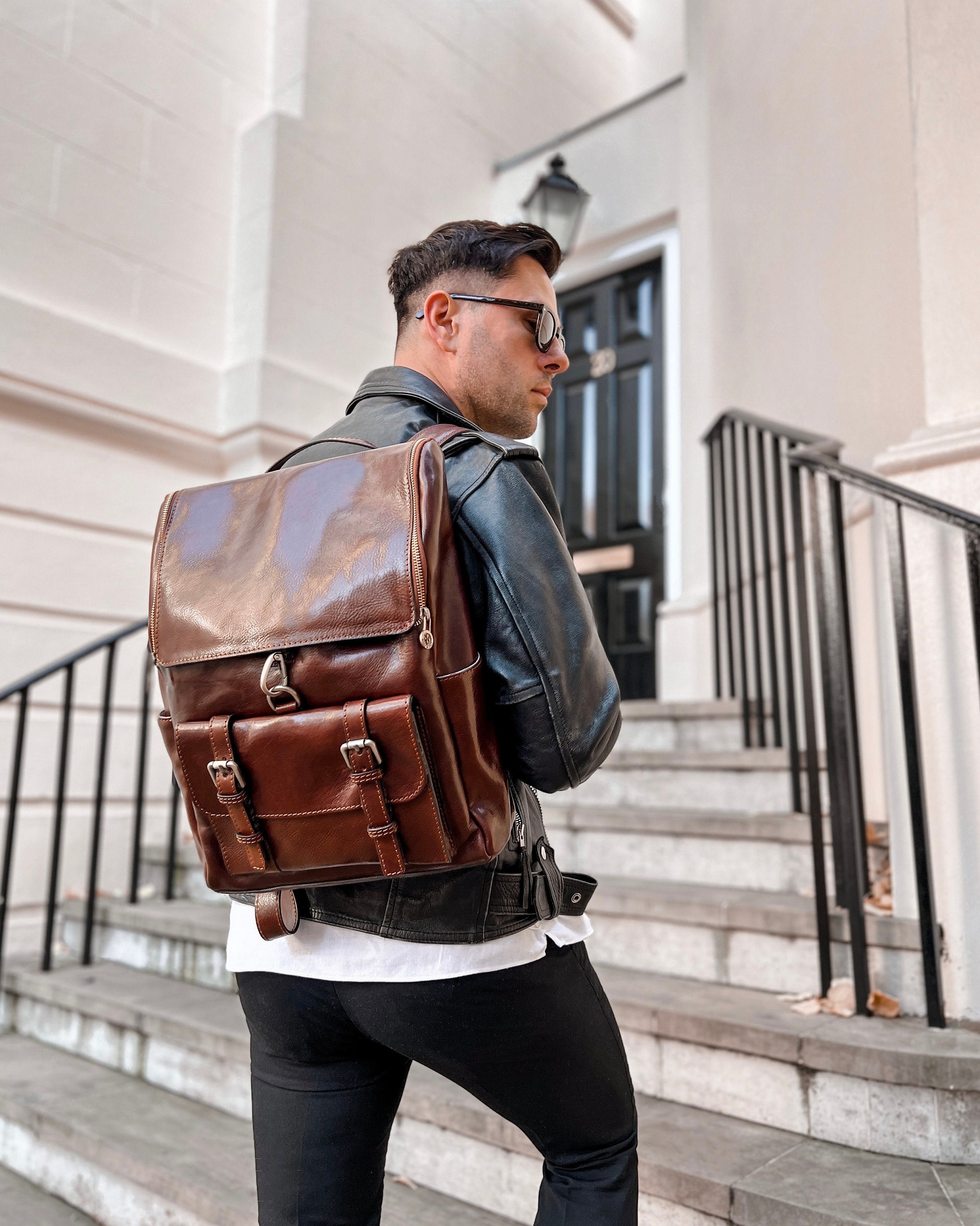 Leather Backpack for Men Genuine Leather Rucksack 15 Inch 