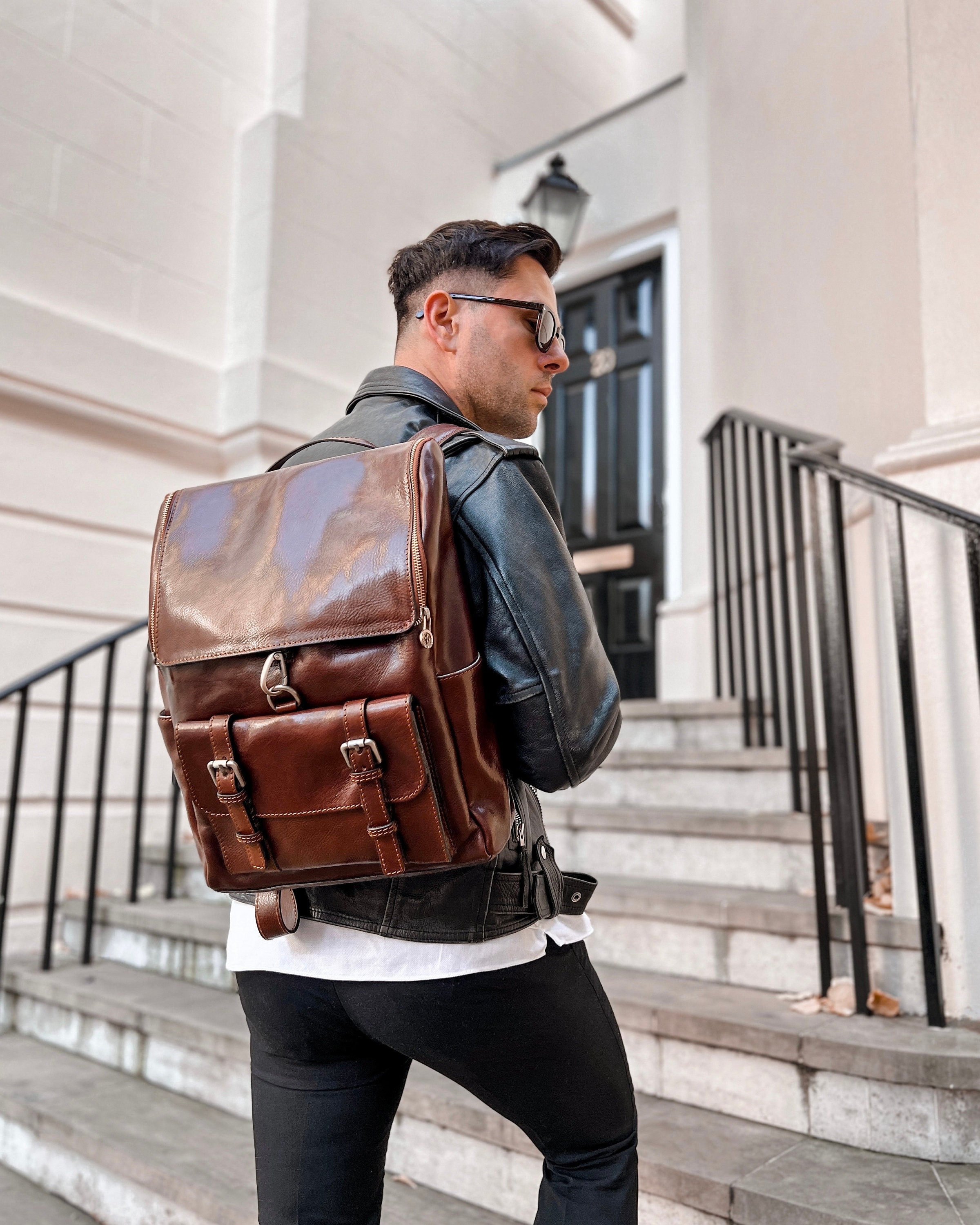 leather backpack men