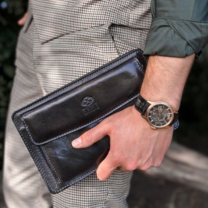 Pochette en cuir pour homme, organiseur pleine fleur, cadeau d'anniversaire pour petit ami, pochette, sac à main personnalisé, cadeau pour mari