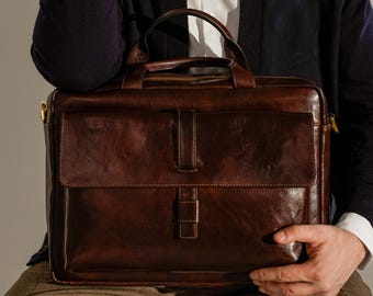 Large Messenger Bag for Men, Leather Briefcase, Genuine Leather Bag, 15 inch Laptop Bag, Shoulder Bag, Men's Satchel, Graduation Gift