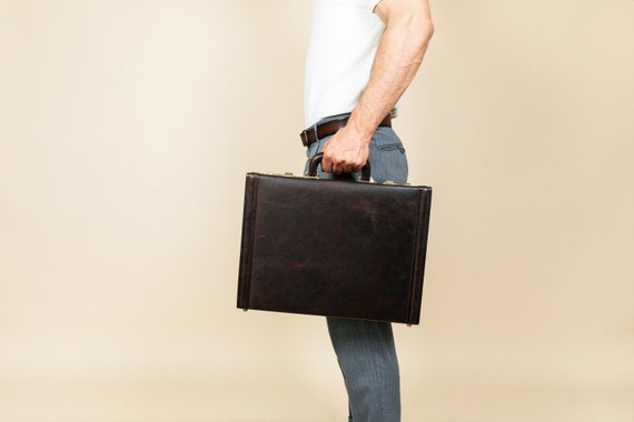 Attache Briefcase for Men Hard Sided Briefcase Brown Leather