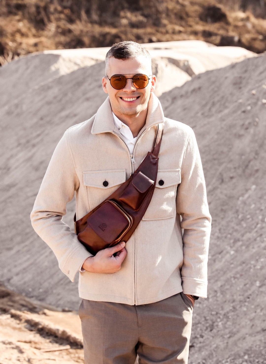 Full Grain Leather Cross Body Bag, Chest Bag, Leather