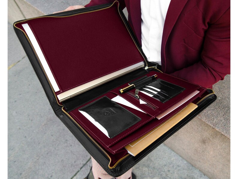Leather Portfolio Zipper Men's Leather Padfolios for Men Etsy