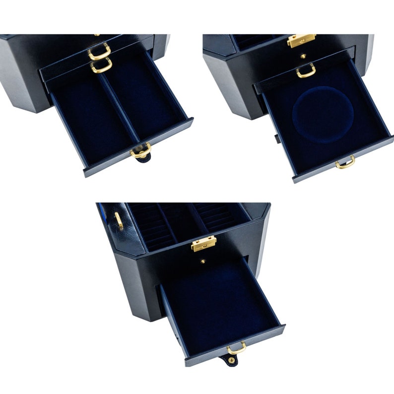 Blue Leather Jewelry Box Large Jewellery Box Personalised Etsy