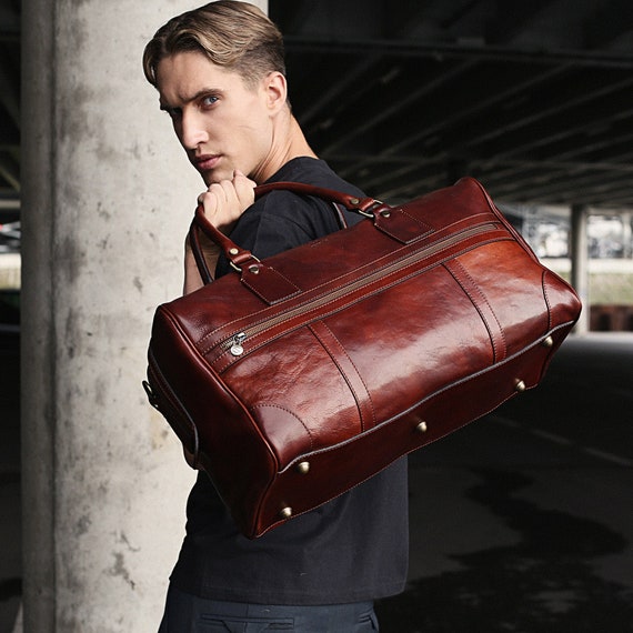 Leather Duffel Bag, Large Travel Bag, Brown Weekender Bag, Anniversary Gift for Him, Mens Travel Bag, Genuine Leather Gym Bag for Men
