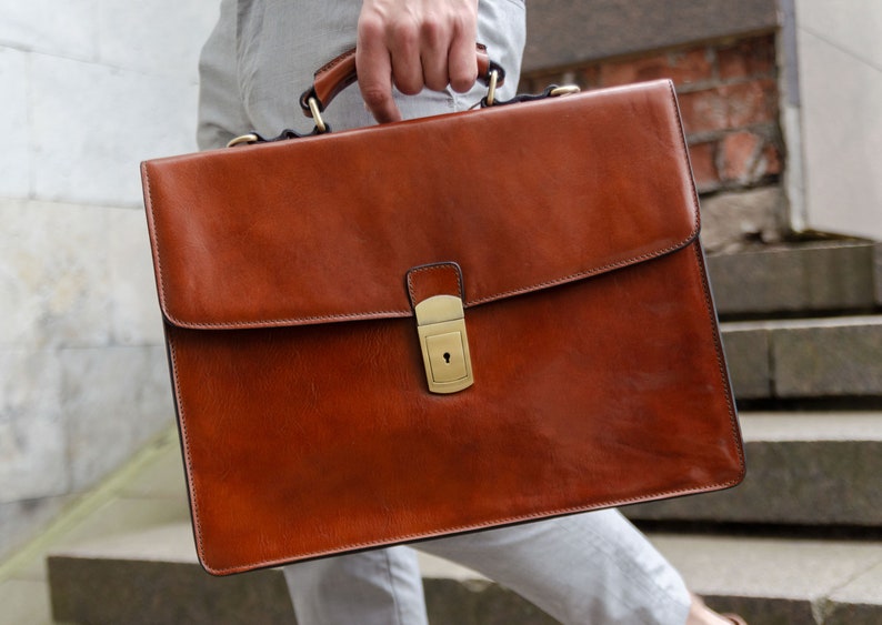 Leather Briefcase for Men Personalized Gift Brown Portfolio Etsy