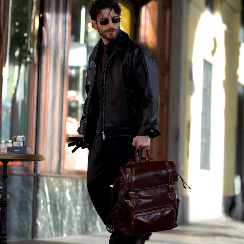 Large Leather Backpack, Leather Rucksack, 15 inch Laptop Bag, Graduation Gift Bild 8