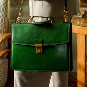 Borsa da lavoro in pelle verde, borsa unisex con manico in pelle, borsa a tracolla, borsa a tracolla, custodia per laptop da 15 pollici, borsa per laptop, regalo di compleanno per lui
