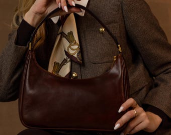 Leather Shoulder Bag, Genuine Leather Handbag with Zipper, Leather Hobo Bag, Birthday Gift for Her