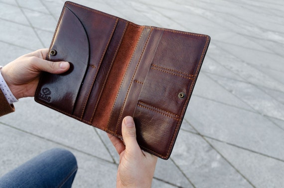 Brown Leather Travel Wallet Organizer Personalized Passport 